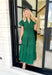 Take It To Heart Midi Dress in Hunter Green, short puff sleeve midi dress with cinching on the waist, v-neck with ruffling on the neck line, and tiering down the dress