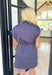 Take The Leap Dress, deep indigo cap sleeve dress with cowl neck and drawstring waist line