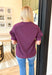 Tell Me The Truth Top, short sleeve blouse in a deep plum, stitch details on the sleeves and bottom of the blouse, v-neckline 