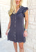 Wait For You Dress, gauze button down dress with ruffle sleeves and frayed hem in indigo