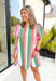 What A Feeling Dress in Multi, puff sleeve striped dress with pockets in the colors burnt orange, mustard, green, cream, taupe, light pink and hot pink 