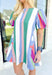 What A Feeling Dress in Denim Plum, puff sleeve striped dress with pockets in the colors white, baby blue, sage green, pine green, mauve, and fuchsia 