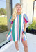 What A Feeling Dress in Denim Plum, puff sleeve striped dress with pockets in the colors white, baby blue, sage green, pine green, mauve, and fuchsia 