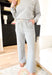 Z SUPPLY Huntington French Terry Pant, heather grey wide leg pant with pockets, cinched waist with white drawstring 