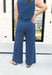 Z SUPPLY Scout Jersey Flare Pant in Midnight, elastic waist band wide leg pant with pockets in a washed navy