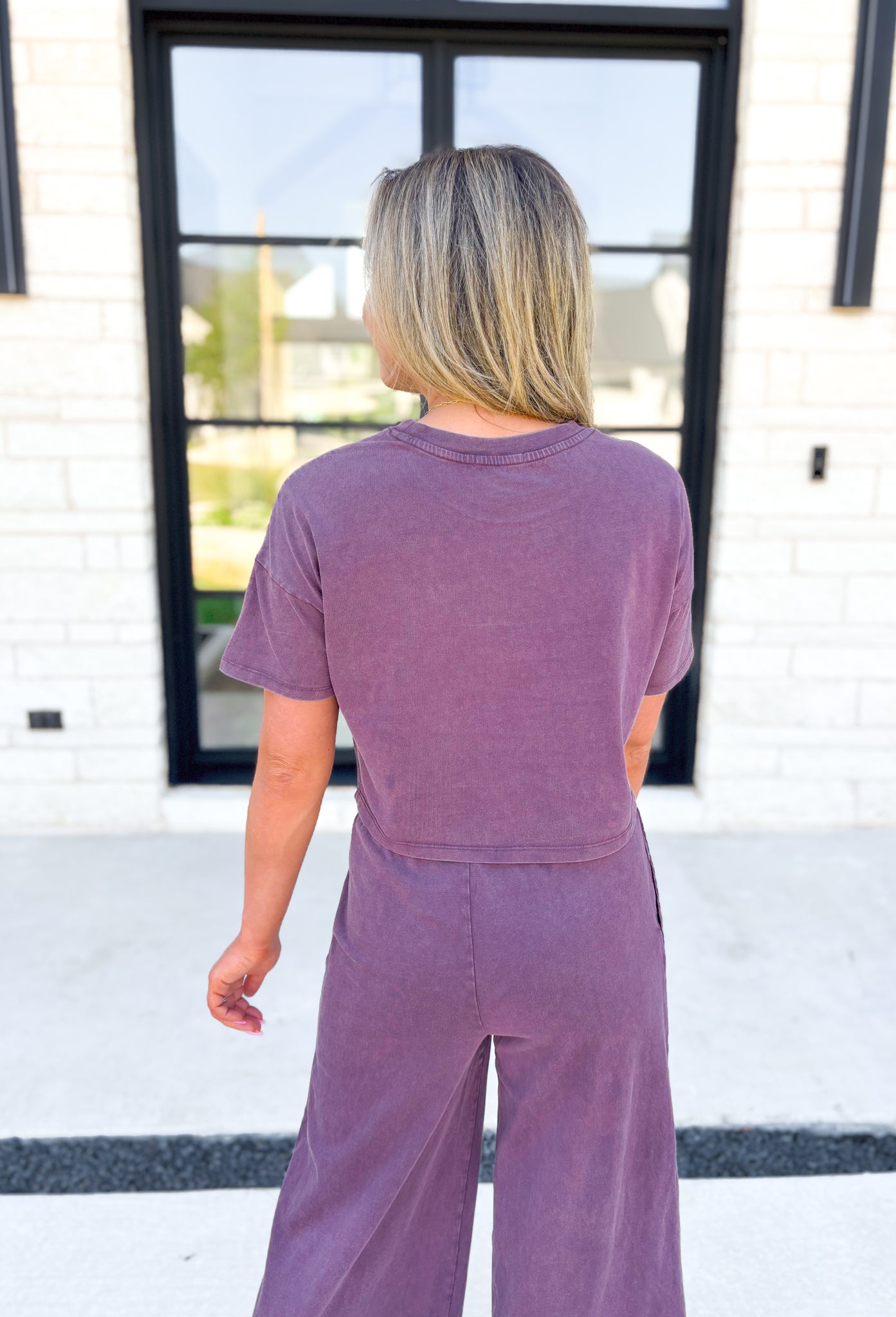 Z SUPPLY Sway Cropped Tee in Cocoa Berry, short sleeve cropped tee  in a washed deep purple 