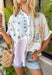 This white gauze button down top is bringing all the fun, feel-good summer vibes! With its colorful floral print in shades of blue, green, pink, yellow, and orange, plus the cutest purple and white gingham details, it has that playful patchwork-inspired look that totally stands out. The lightweight gauze fabric keeps it breathable and easy for hot days, while the collared neckline adds a touch of structure. It’s one of those tops that instantly brightens your outfit—just pair it with denim or shorts and go.