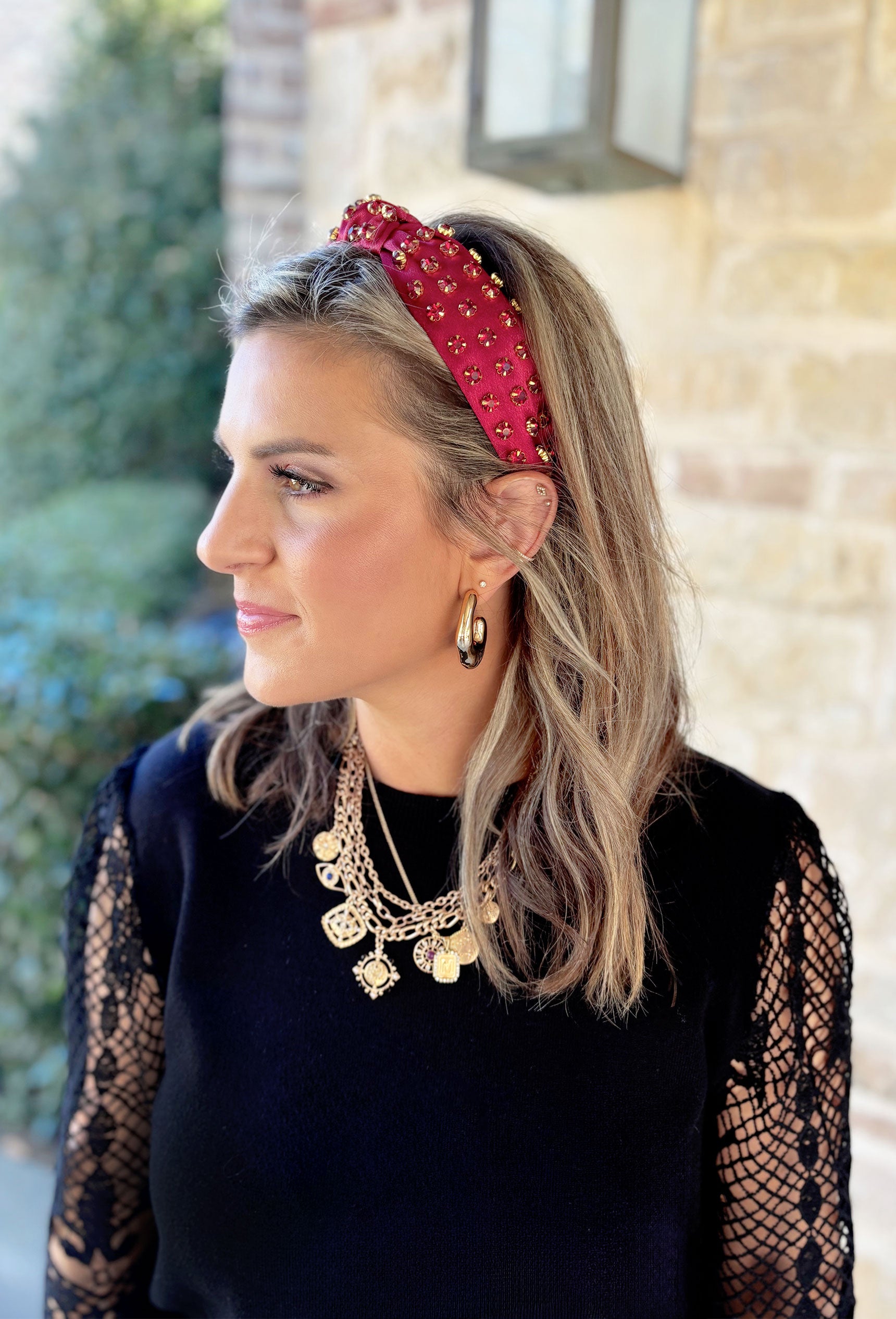 Lainey Rhinestone Headband in Burgundy | Groovy display picture 3