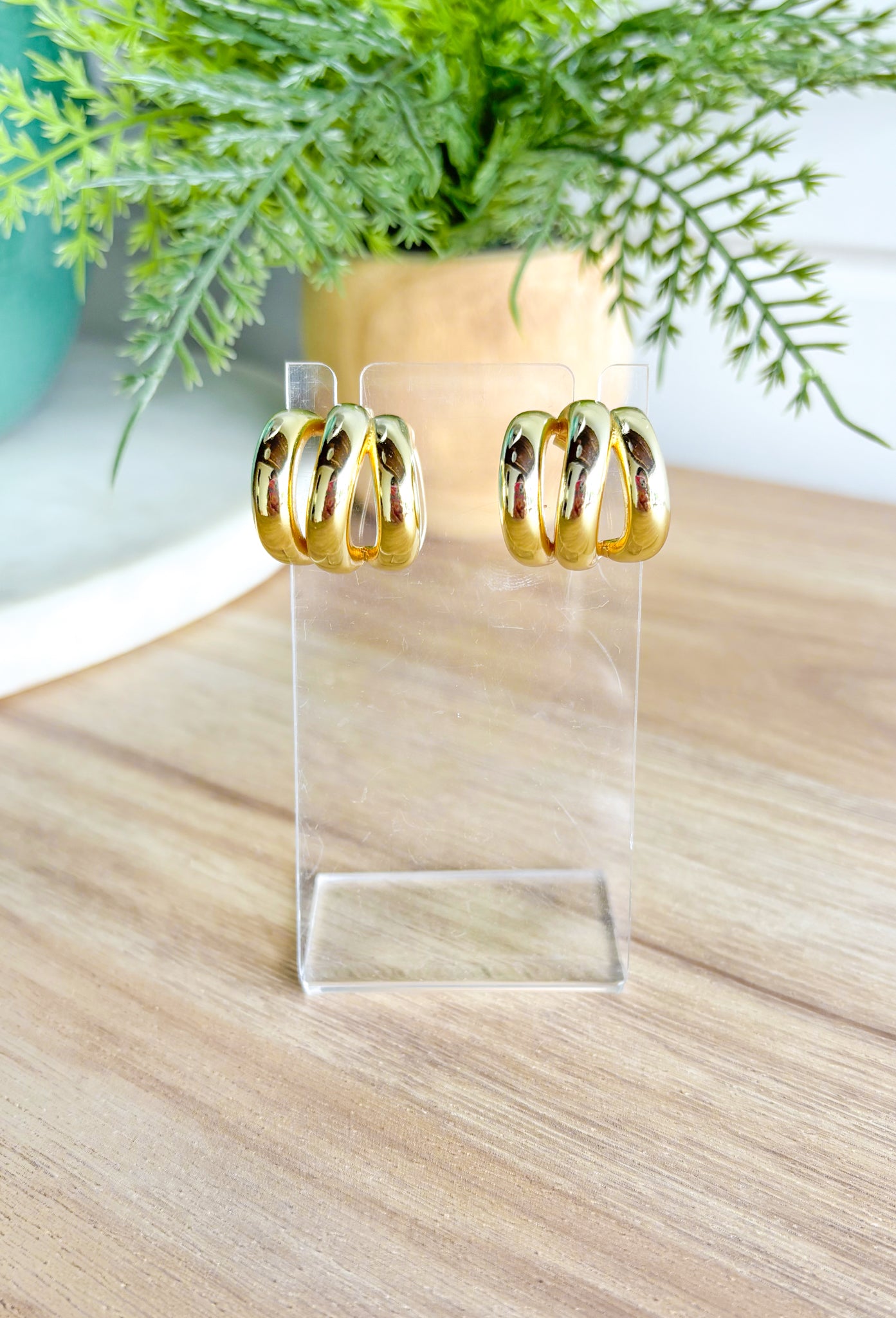 Do It Over Earrings, triple gold hoop post earring 