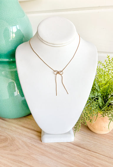 Isn't It Sweet Necklace, dainty thin gold bow necklace