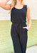 Z SUPPLY Layover Modal Fleece Jumpsuit, black sleeveless fleece jumpsuit with scoop neck line, drawstring waist and pockets 