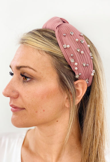 Viola Macey Rhinestone Headband in Pink | Groovy's | Pink Rhinestone Headband