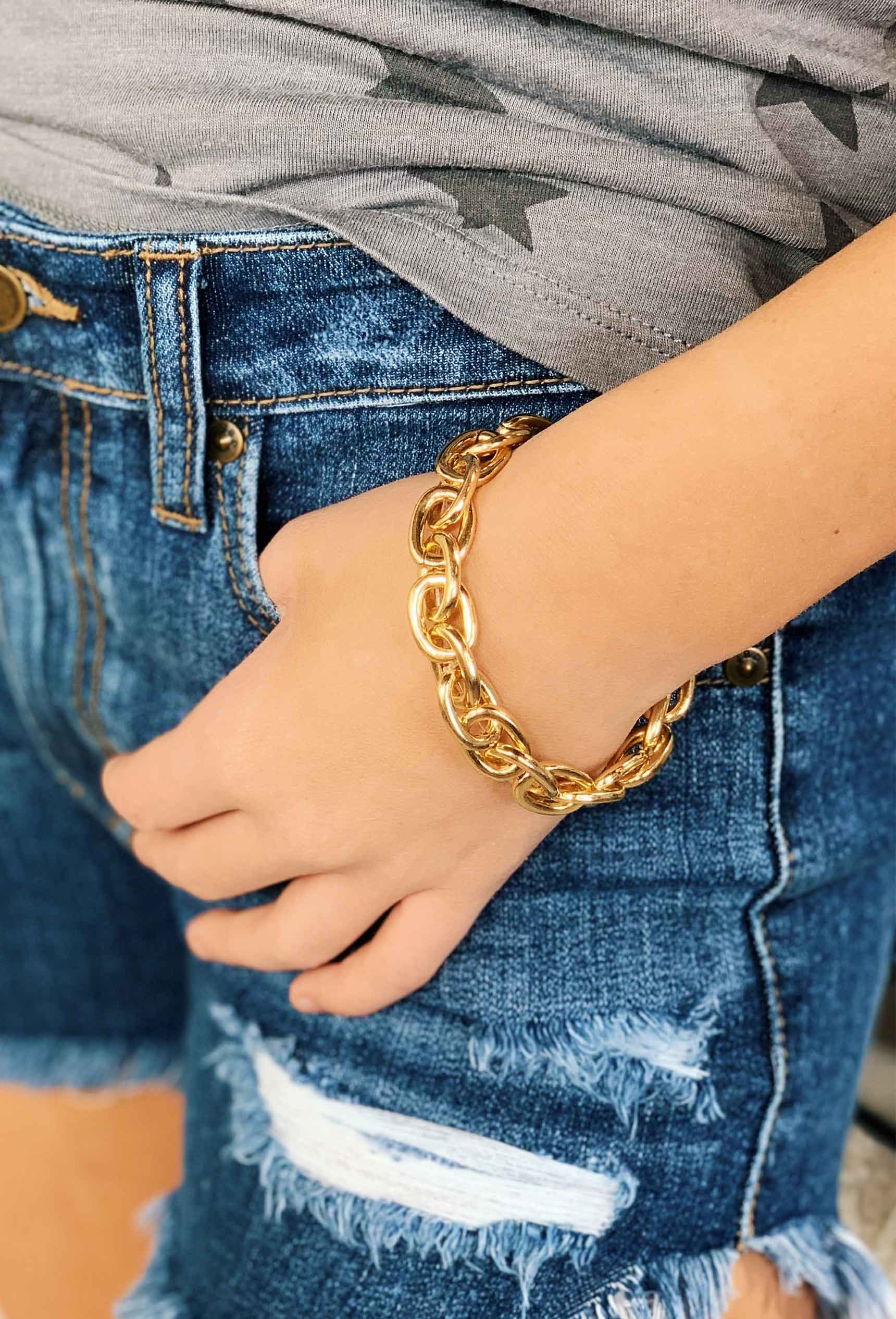 Chain Link Gold Stretch Bracelet, Groovy's, Gold