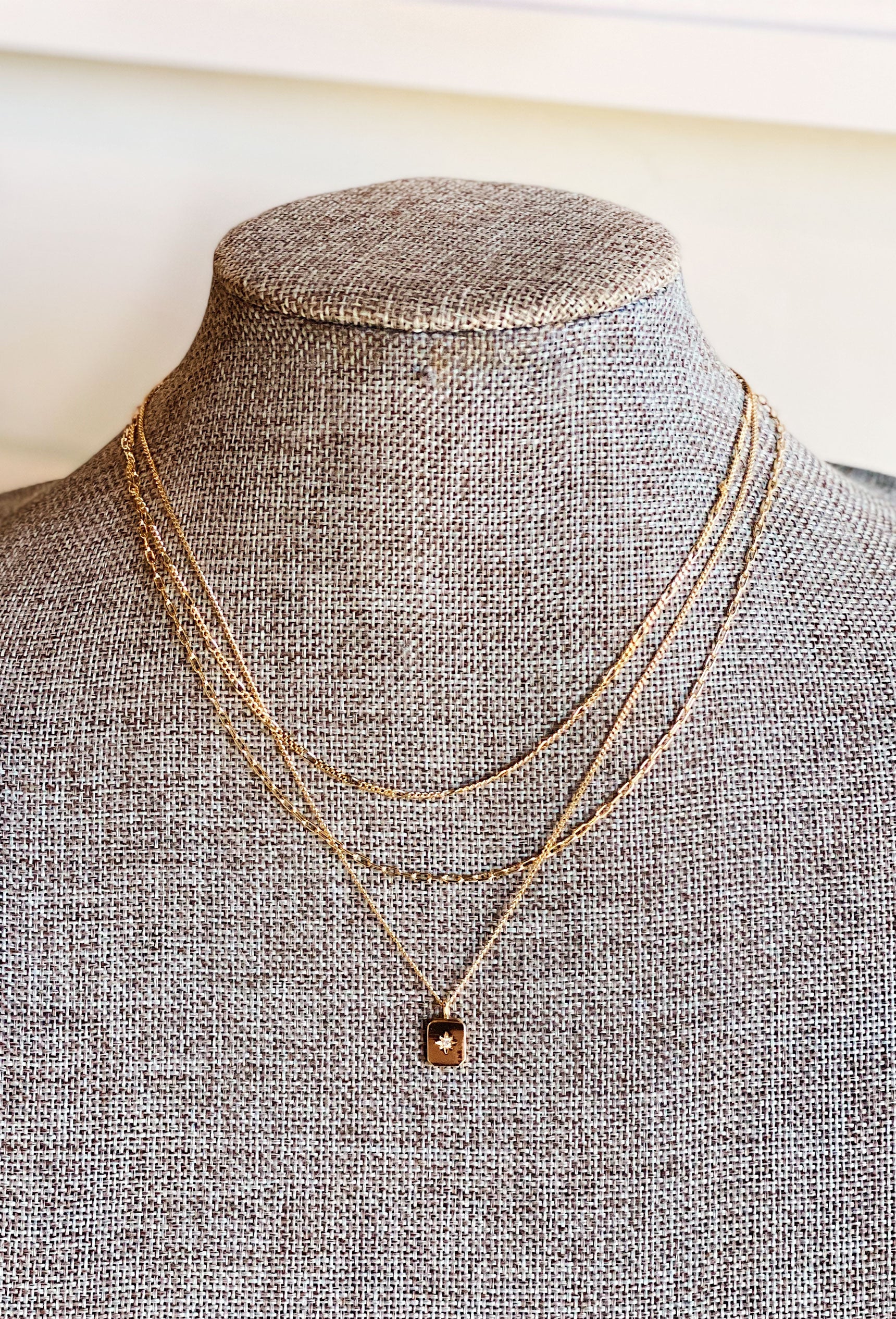 Gold Circle & Crystal Layered Necklace, Groovy's, Chain Link