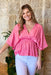 Dolman, Beckham Blouse in Pink, Lightweight blouse that has a plunging v-neckline, breezy dolman sleeves and an elastic waist