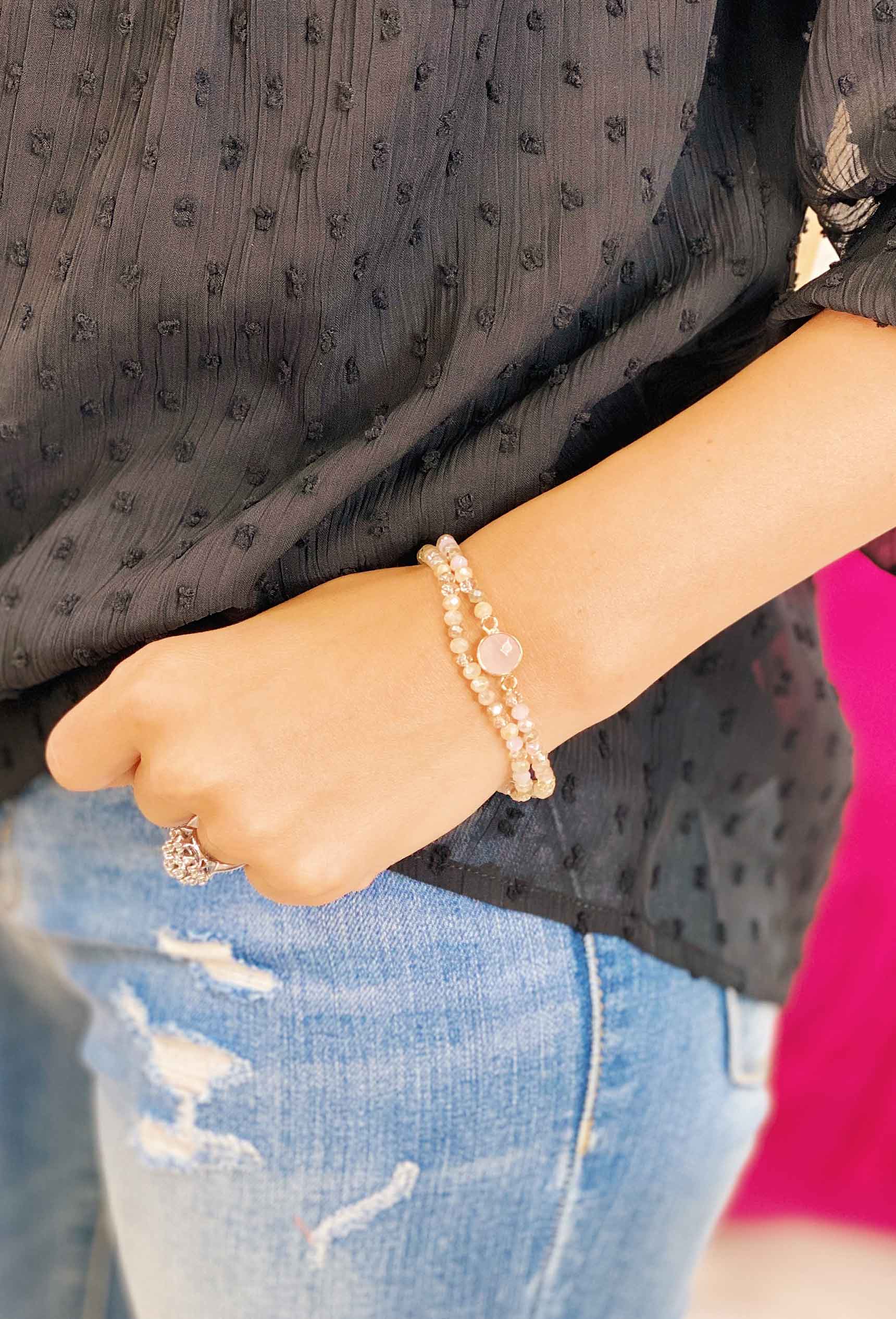 Pink & Gold Small Beaded Bracelet