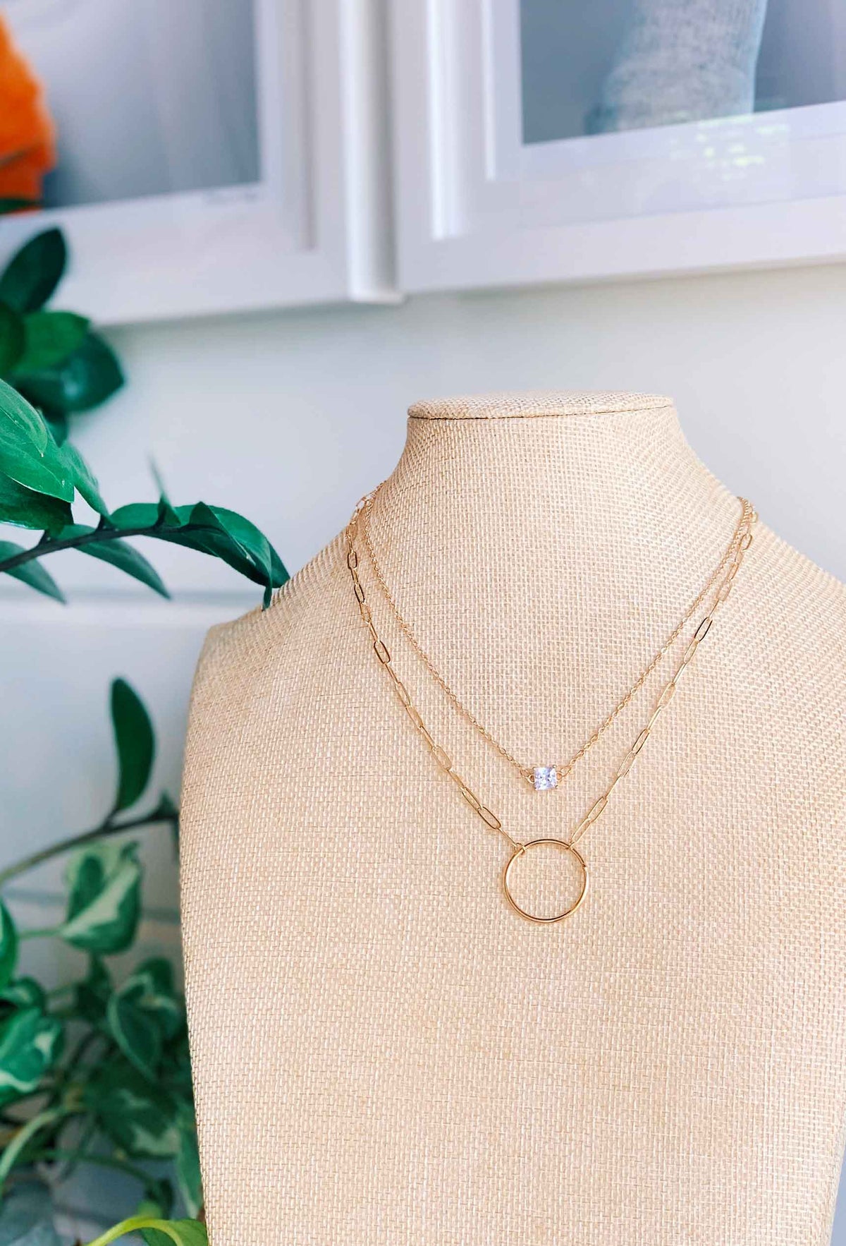 Gold Circle Karma Necklace / Layered Necklace Set / Gold Bar