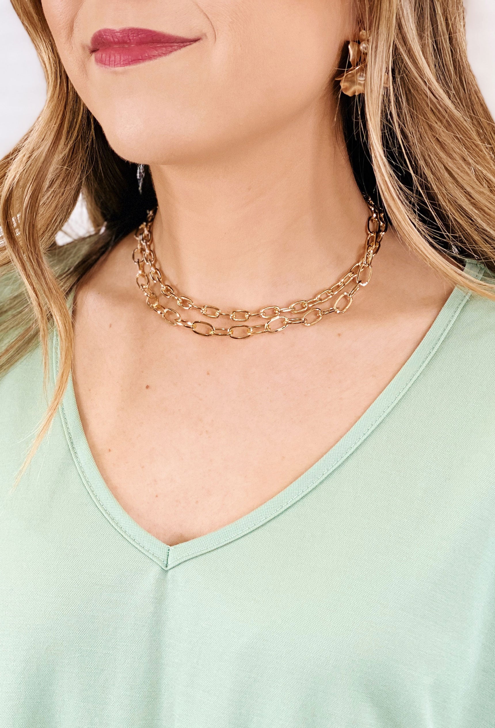 Gold Double Chain Link Necklace