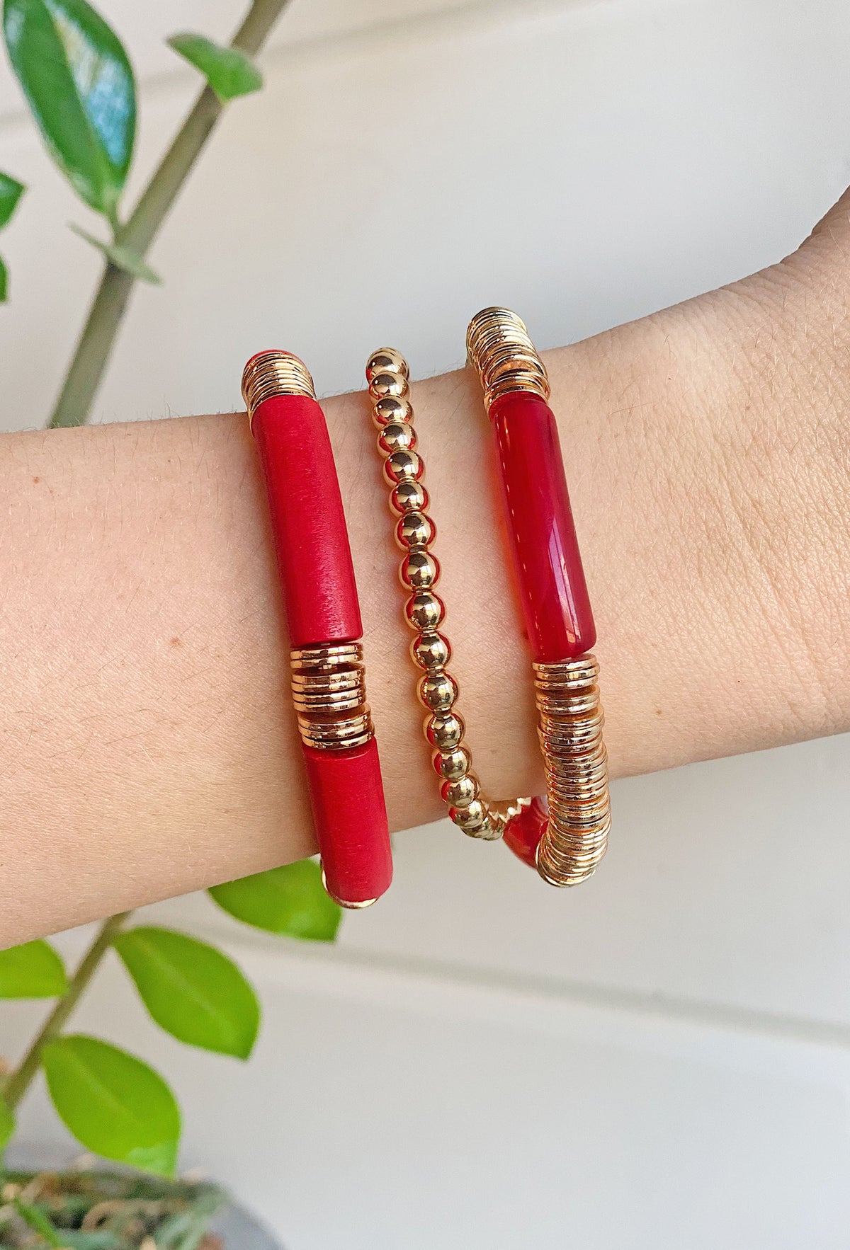 Jessie Bracelet Set in Red | Groovy's | Set of Three | Bracelet Set