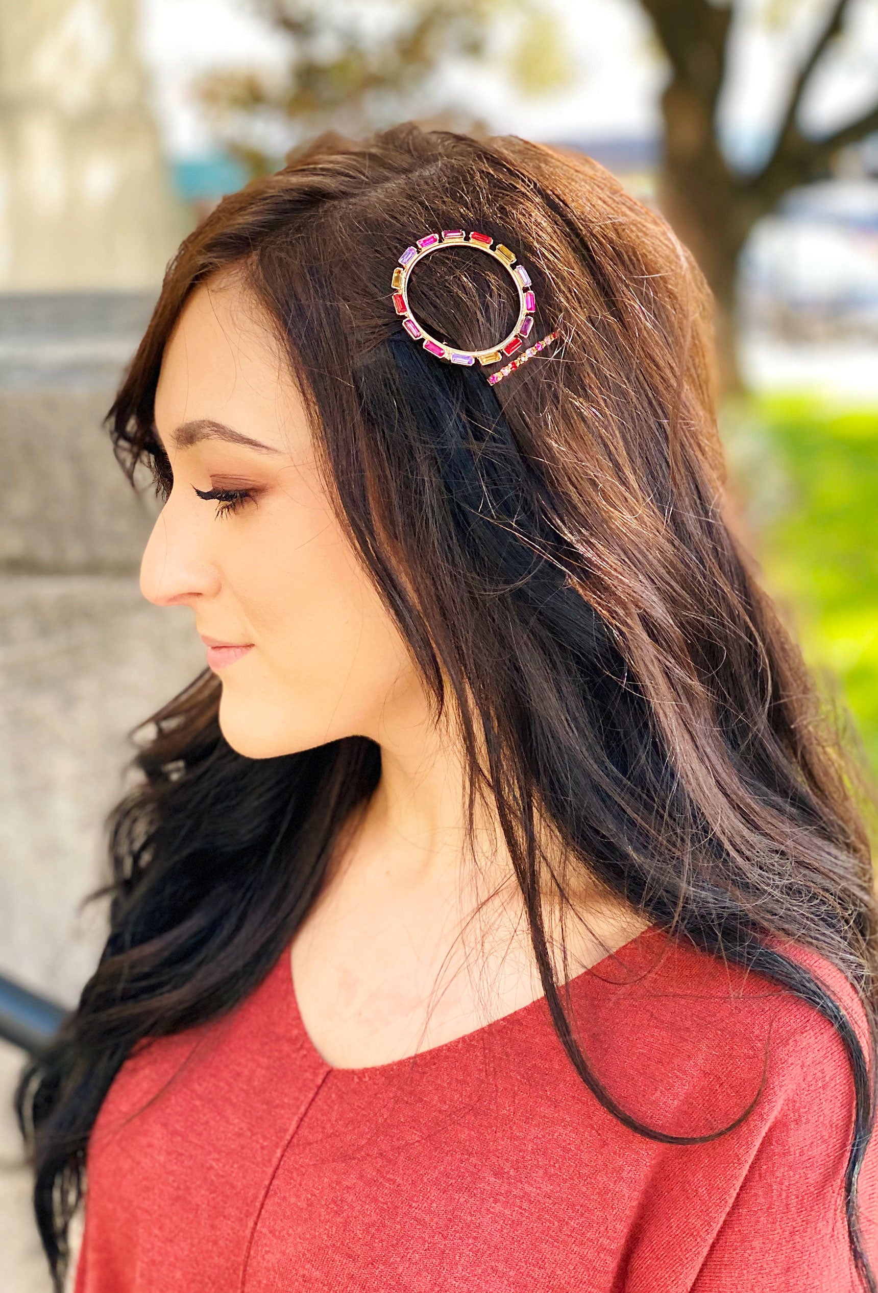 Jade Pink Crystal Hair Clip Set