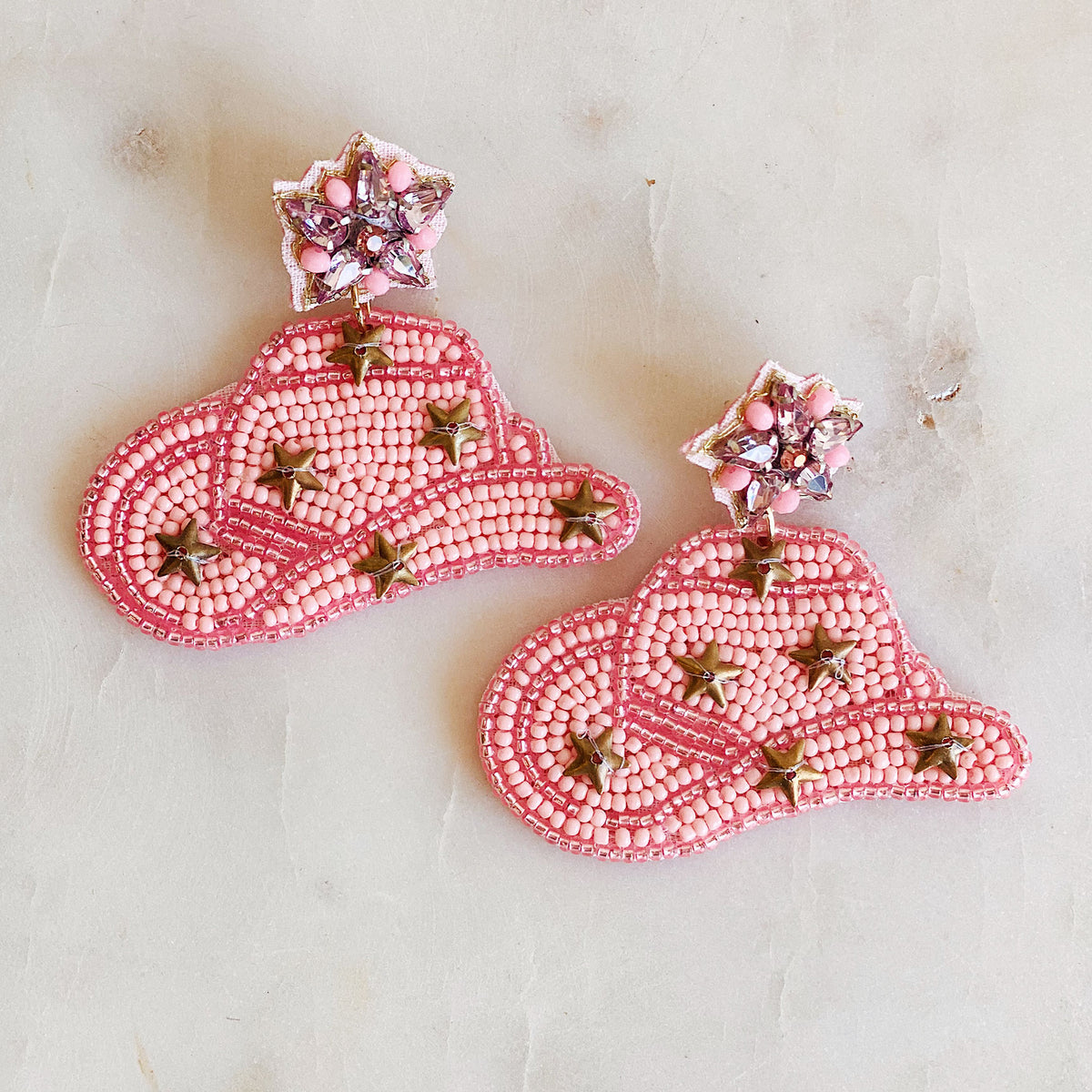 Beaded Pink Jacket Earrings, Bachelorette Earrings, Cowgirl Earring