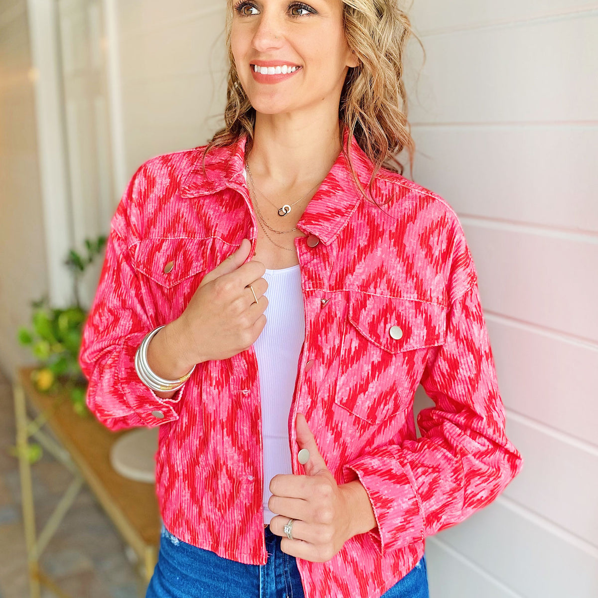 Savanna Jane Think Pink Aztec Corduroy Jacket